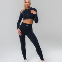 Washed Out Black Long Sleeve Zip Crop