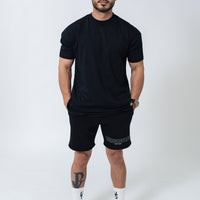 Black Double Print Box Fit Tee