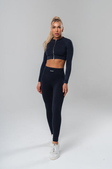 Washed Out Black Long Sleeve Zip Crop