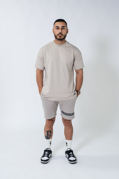 Taupe Double Print Cotton Shorts