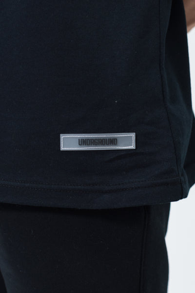 Black Double Print Box Fit Tee