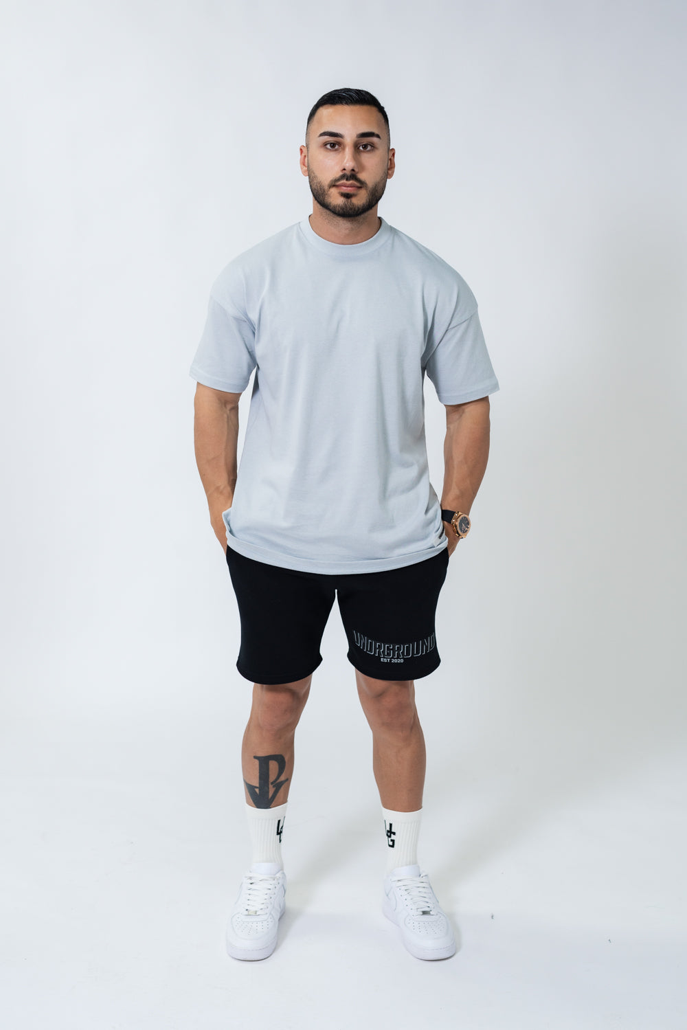 Powder Blue Double Print Box Fit Tee