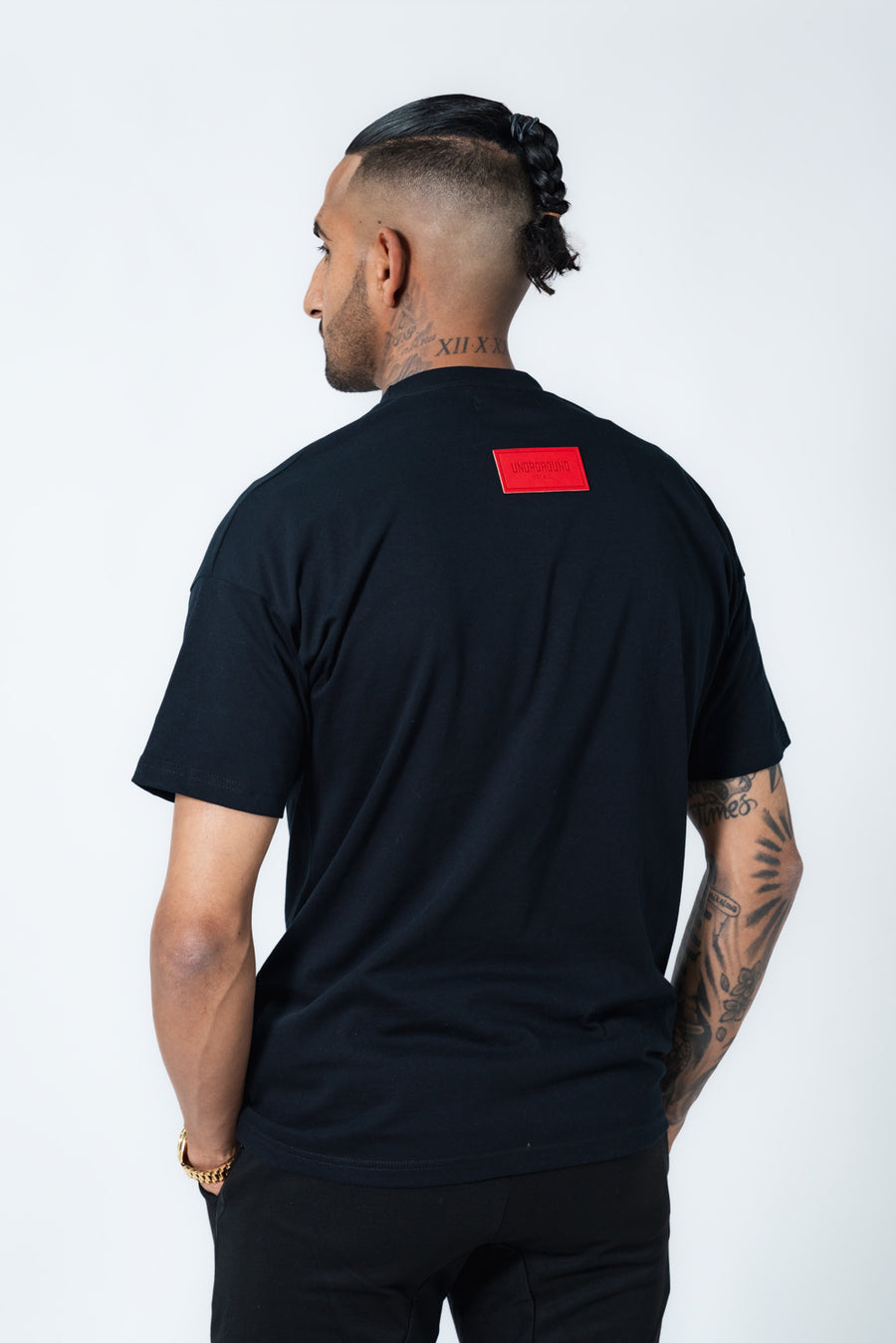 Black/Red Leather Patch Tee