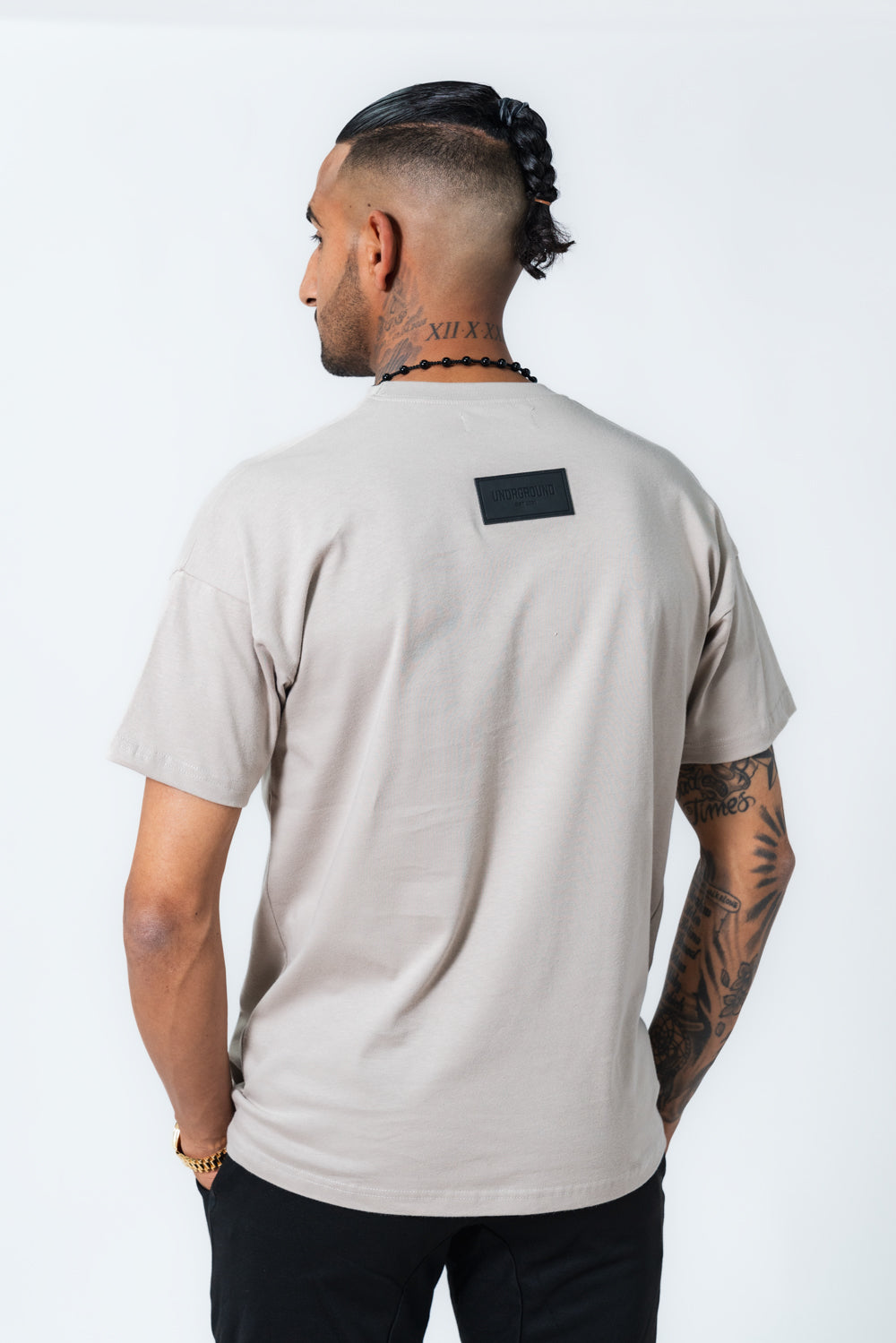 Taupe/Blk Leather Patch Tee