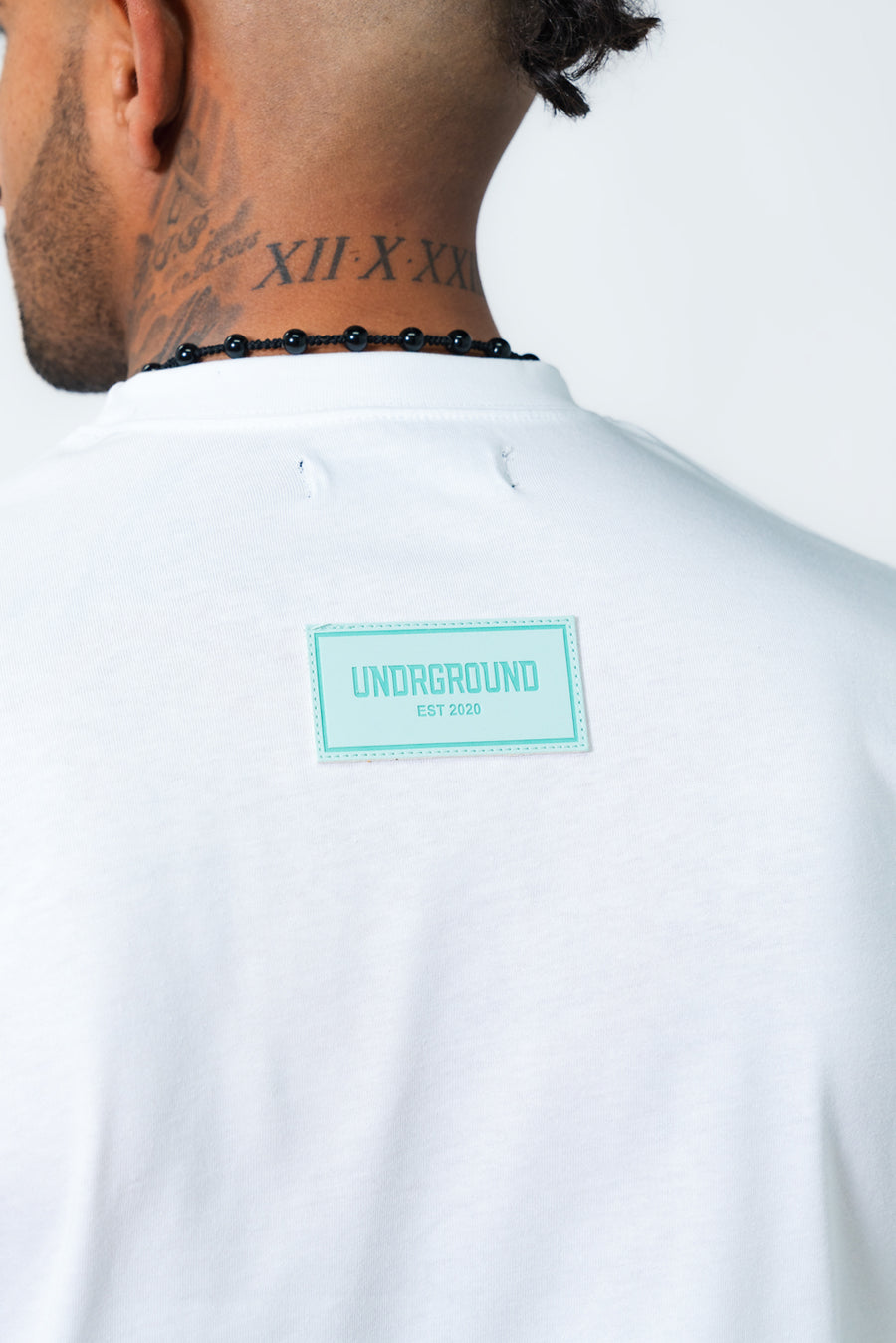 White/Blue Leather Patch Tee