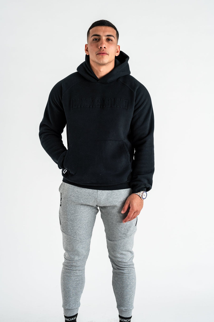 Black Embossed Hoodie