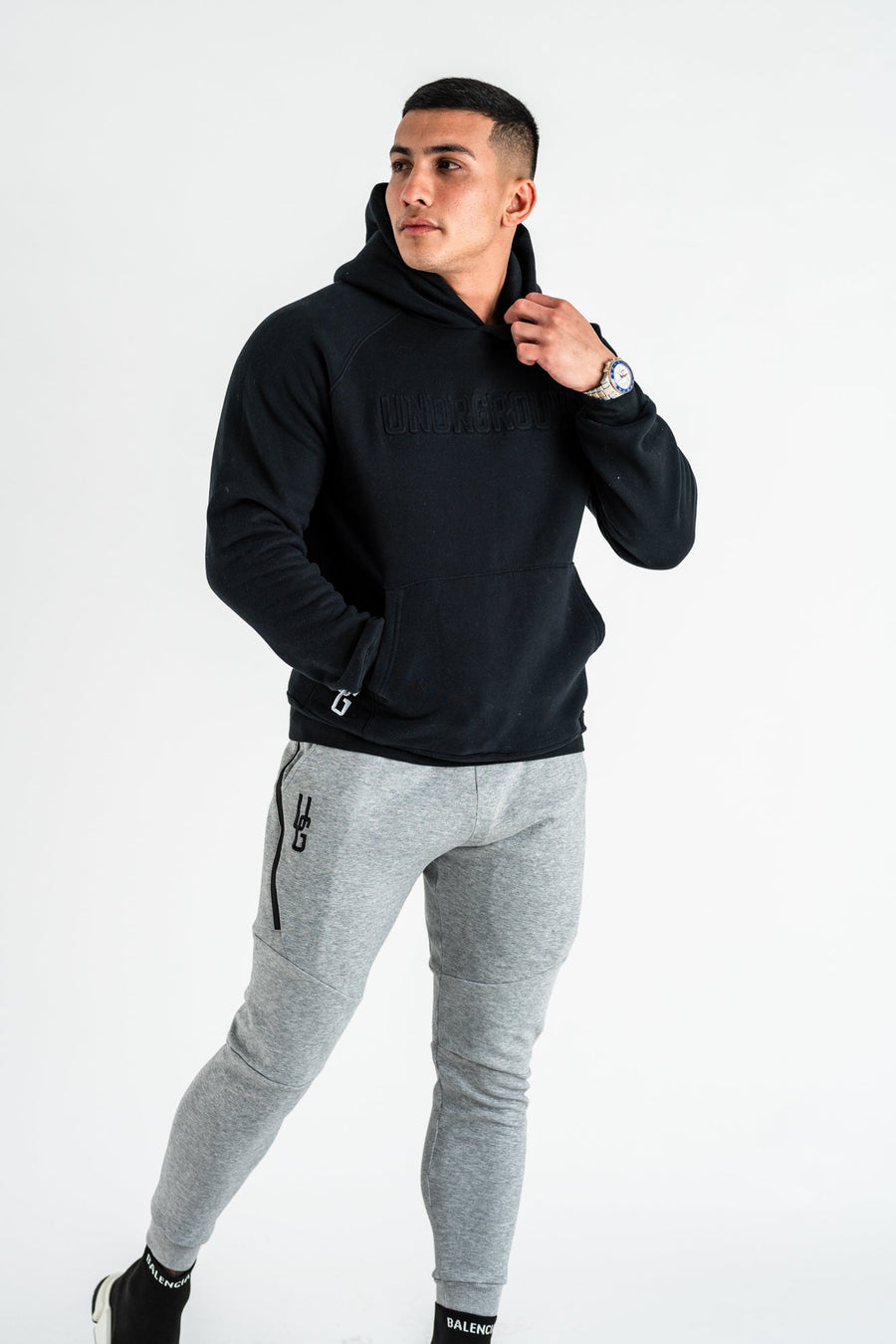 Black Embossed Hoodie