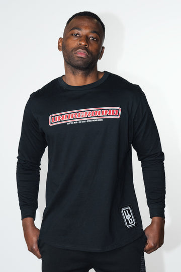 Fitted Long Sleeve Crew Neck Black/Red