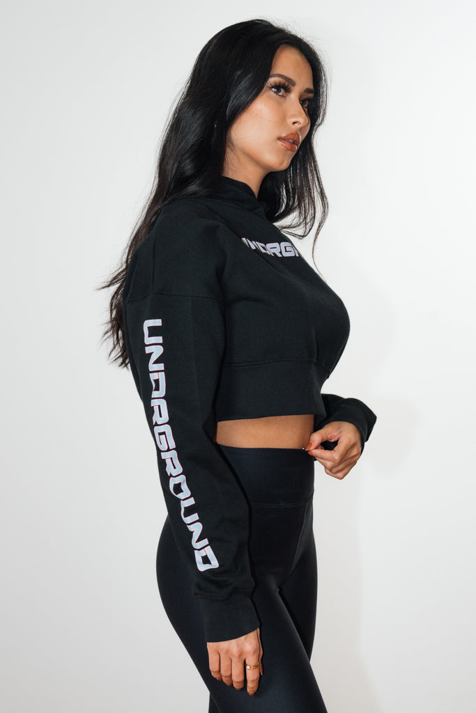 Loose Fit Crop Hoodie Black/Blue