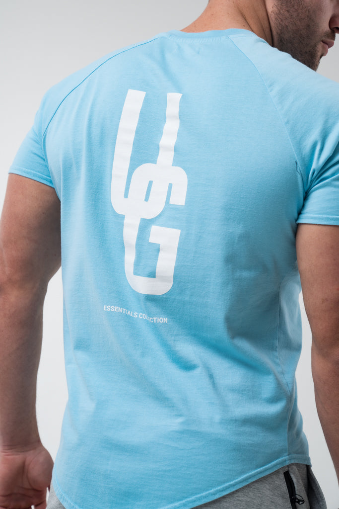 Curved Tee White Logo x Baby Blue
