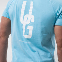 Curved Tee White Logo x Baby Blue