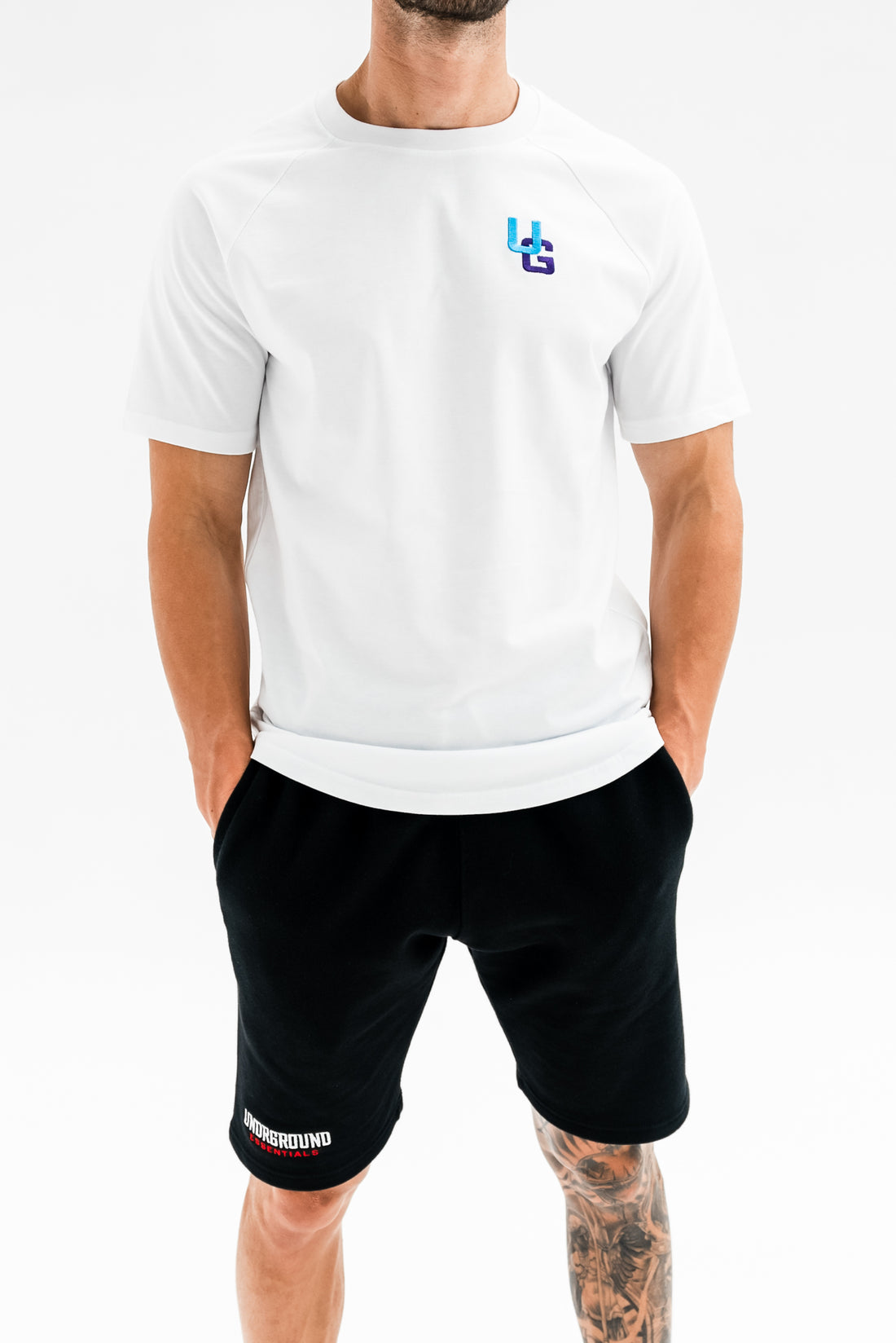 Curved White Tee x Blue